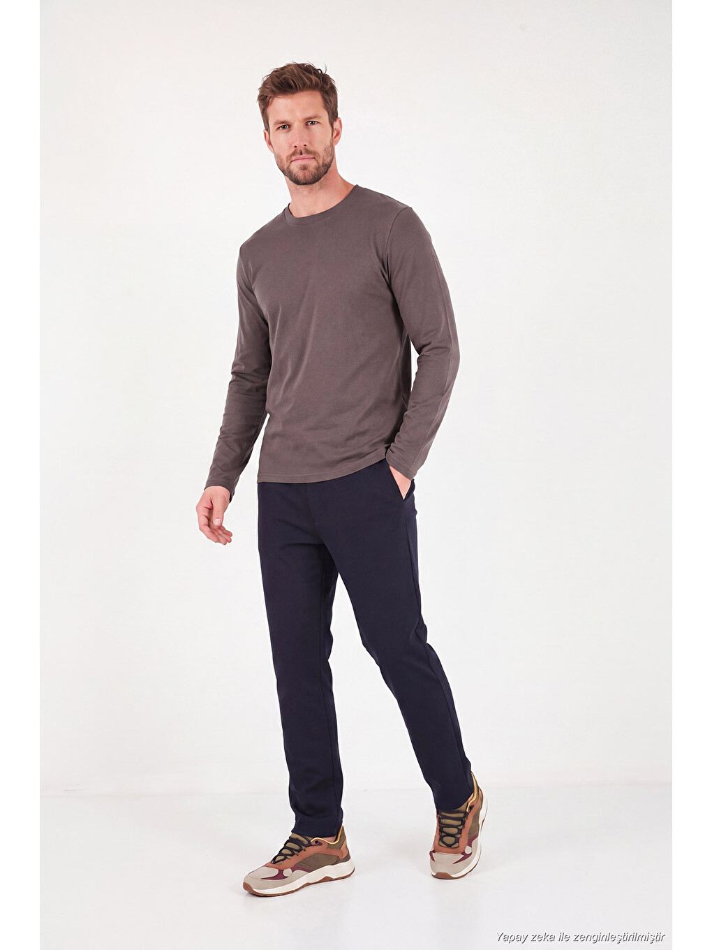 Kahverengi Pamuklu Bisiklet Yaka Basic Sweat 59050742-1