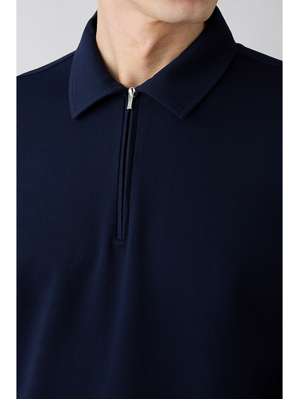 Lacivert Regular Fit Pamuk Fermuarlı Polo Yaka Tişört-3