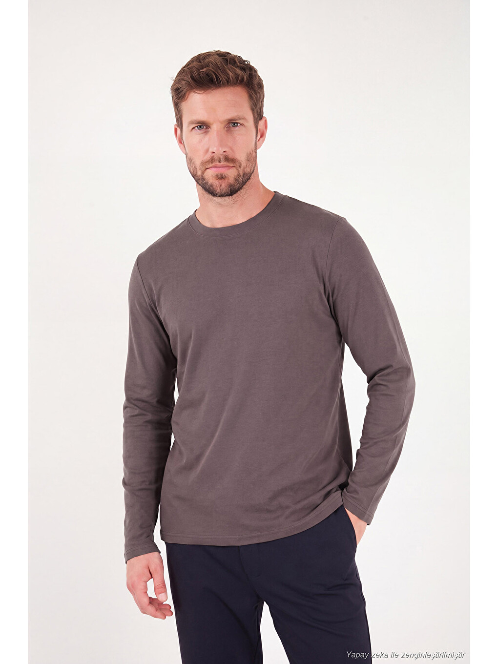 Kahverengi Pamuklu Bisiklet Yaka Basic Sweat 59050742-2