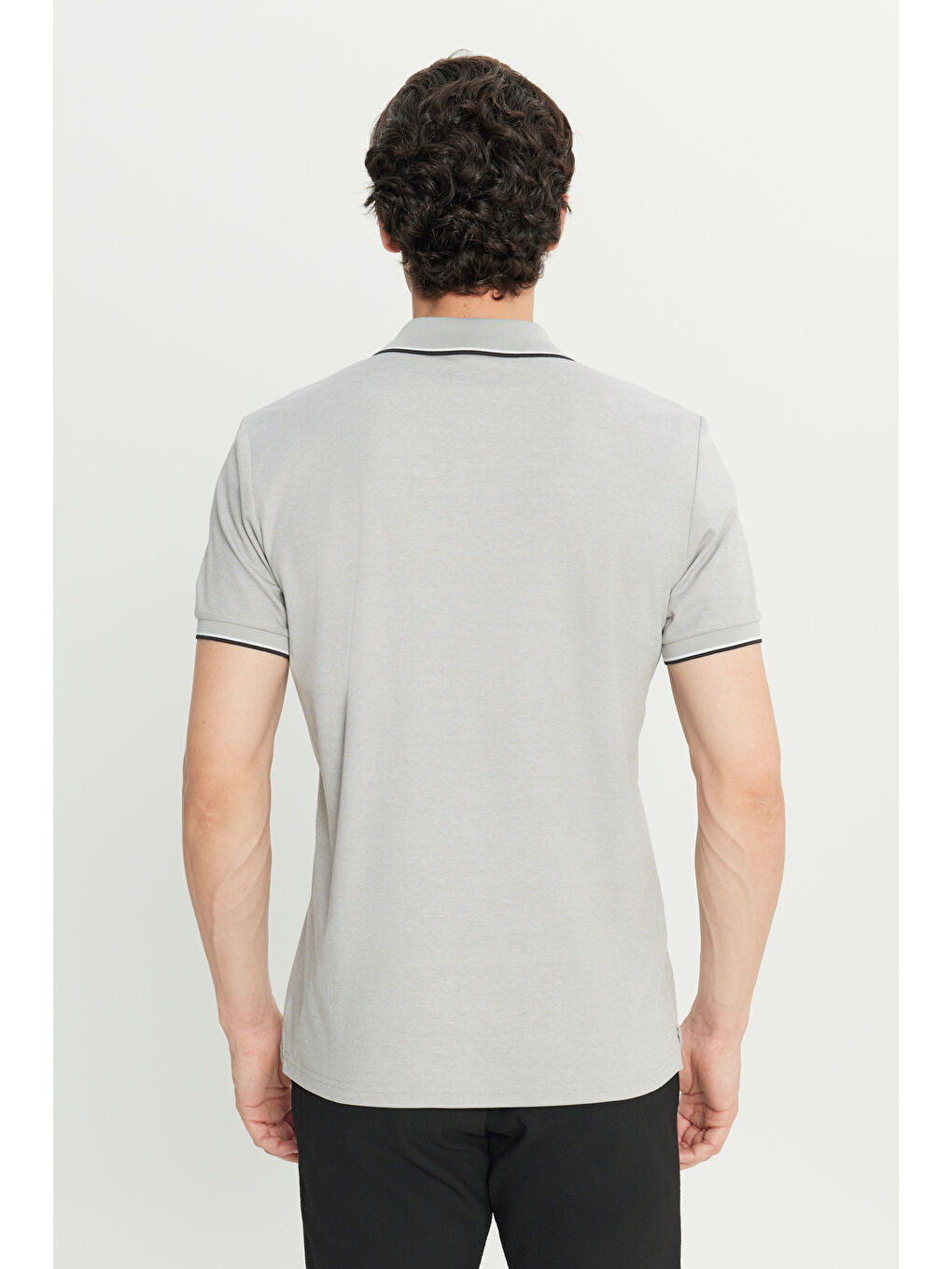 Erkek Gri Pamuklu Slim Fit Dar Kesim Polo Yaka Tişört-5