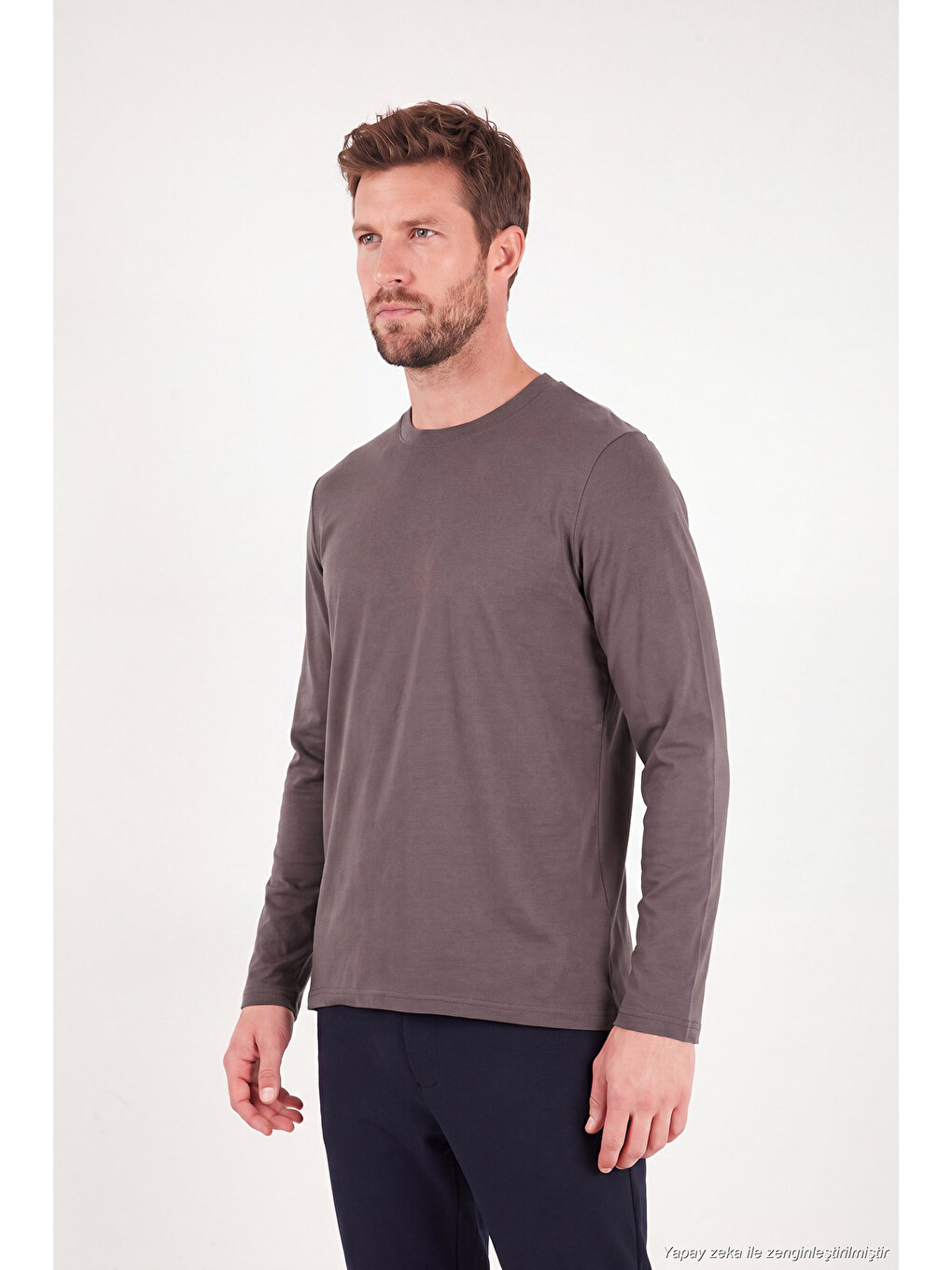 Kahverengi Pamuklu Bisiklet Yaka Basic Sweat 59050742-3