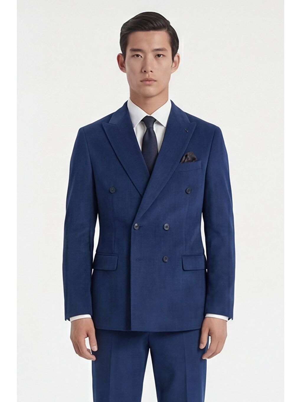 Giotelli Erkek Açık Lacivert %100 Kadife Düz Kruvaze Yaka Fleto Cep 6 Drop Takım Elbise-2