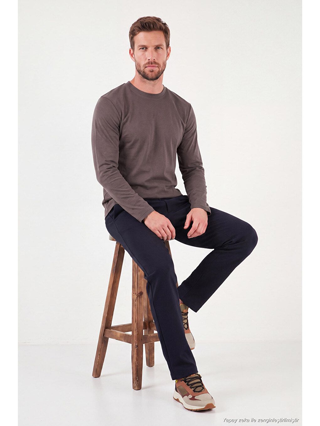 Kahverengi Pamuklu Bisiklet Yaka Basic Sweat 59050742-4