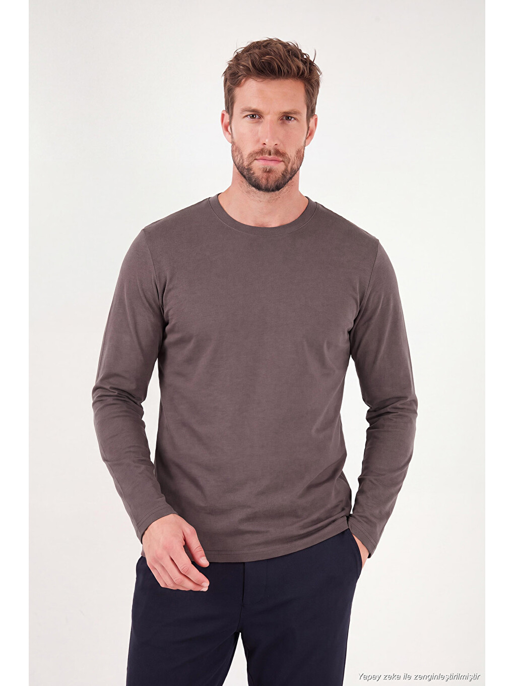 Kahverengi Pamuklu Bisiklet Yaka Basic Sweat 59050742-5