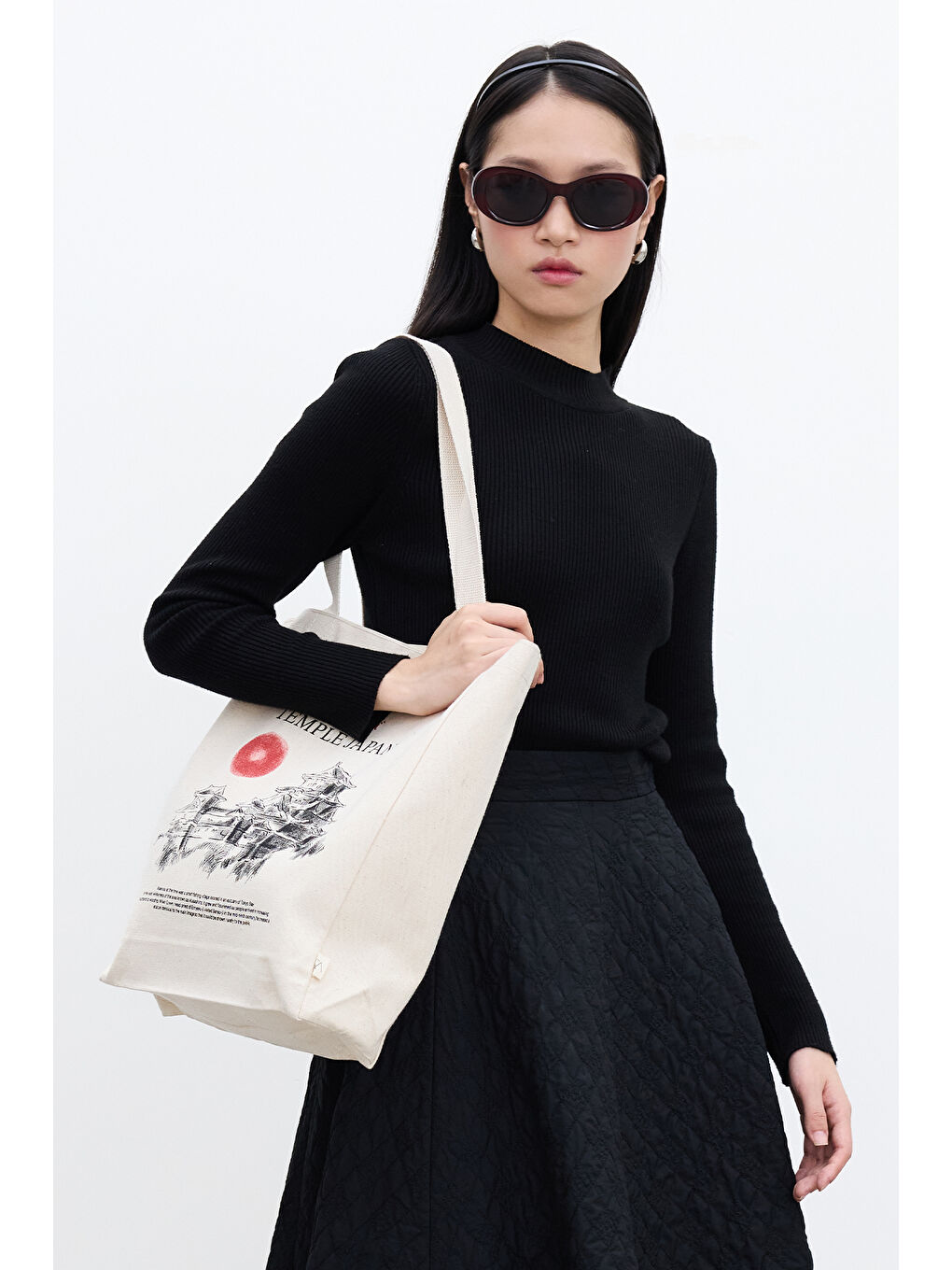 Bej Baskılı Körüklü Bez Çanta Japan-1