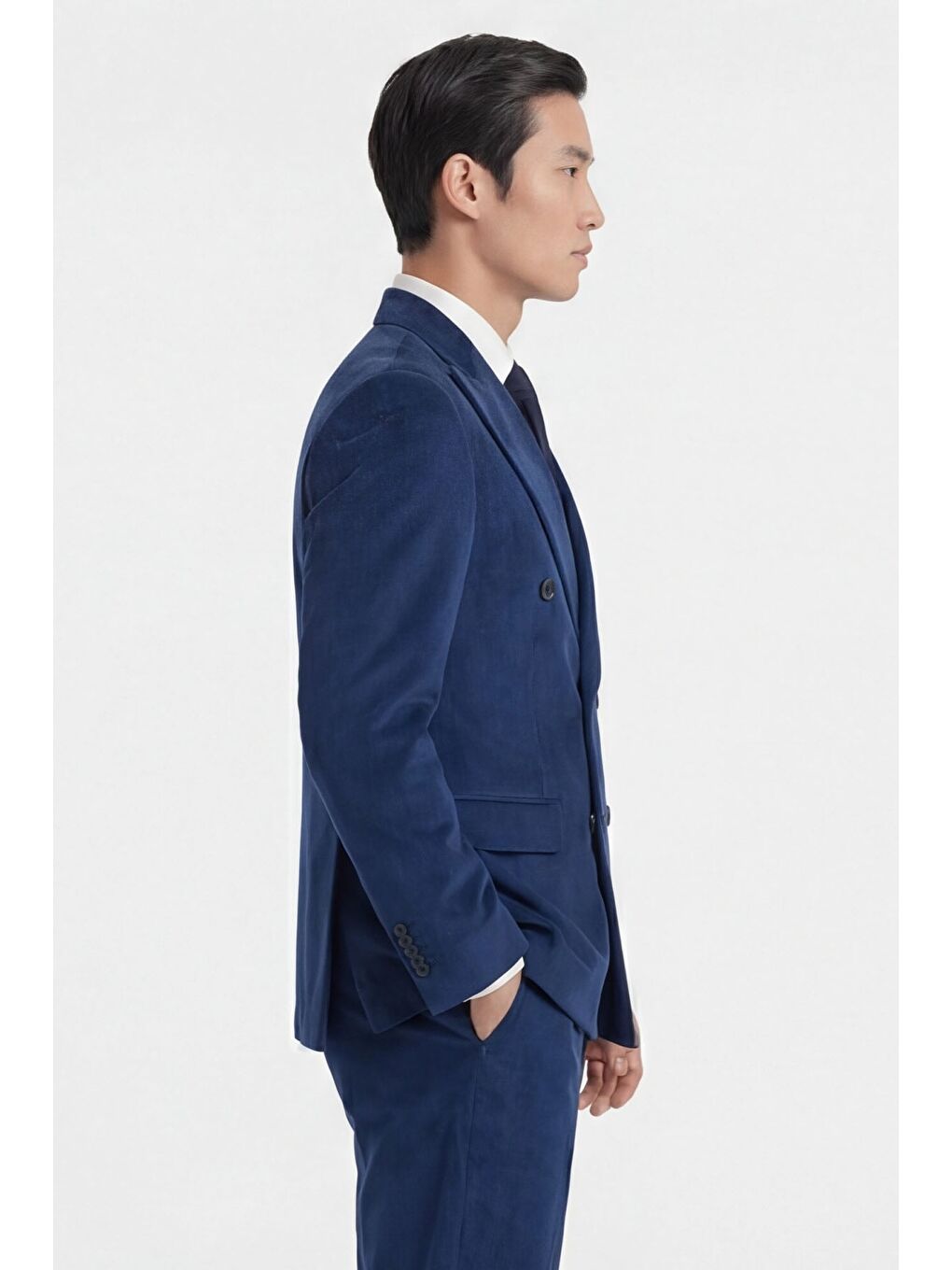 Giotelli Erkek Açık Lacivert %100 Kadife Düz Kruvaze Yaka Fleto Cep 6 Drop Takım Elbise-3
