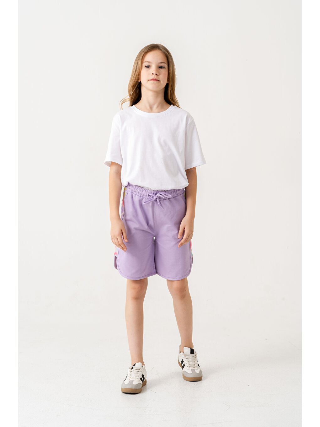 Lila Yanları Fileli File Süblime Baskılı Kız Çocuk Şort