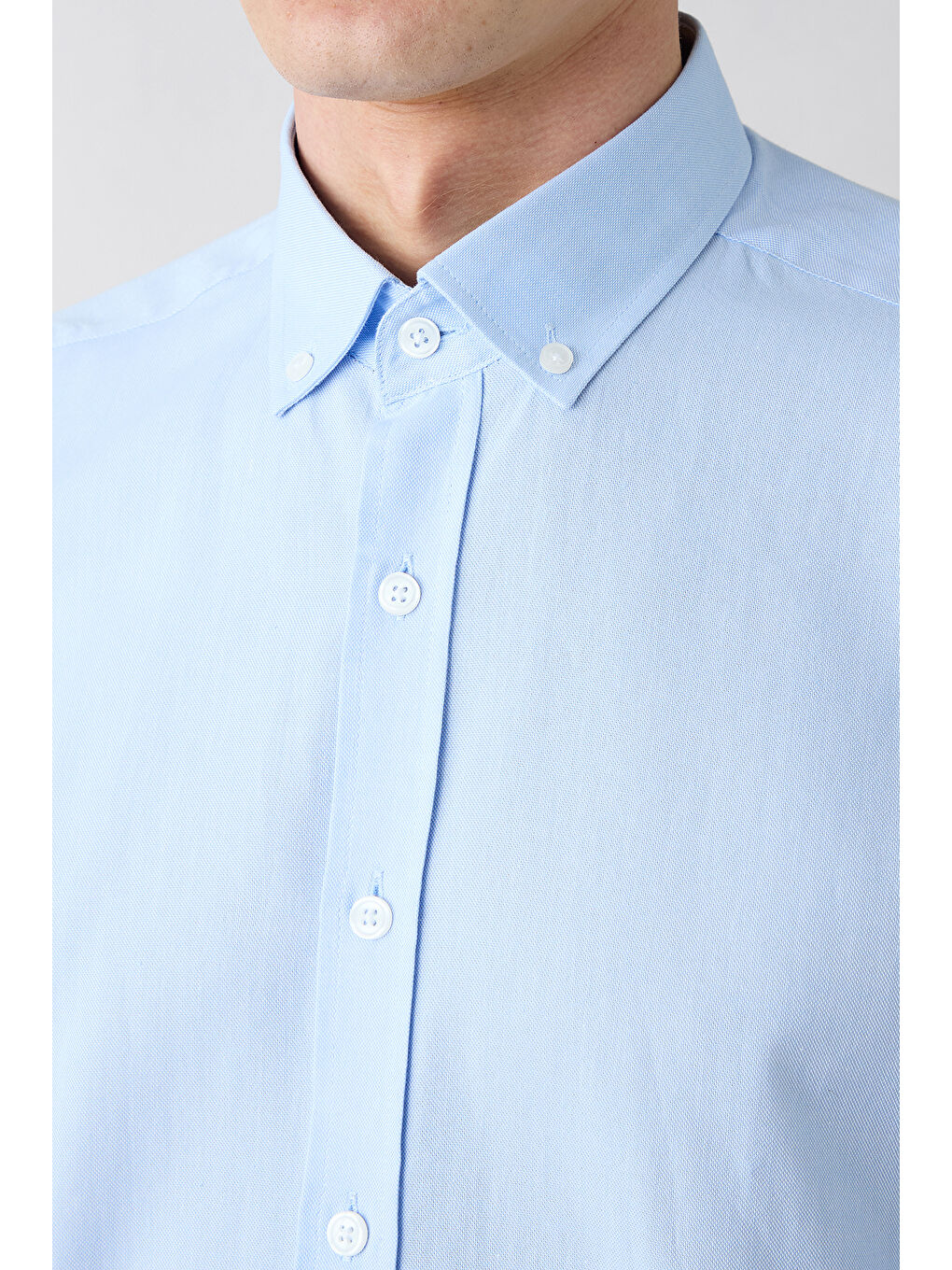 Mavi Uzun Kol Regular Fit Düğmeli Yaka Pamuk Oxford 4 Mevsim Gömlek-2