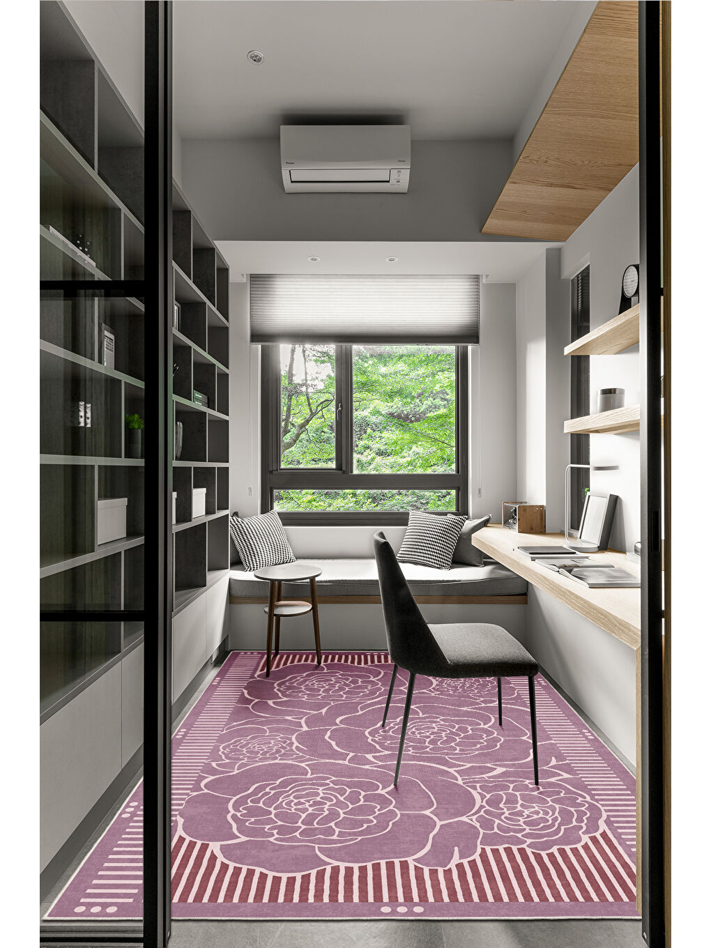 Pembe Dekoratif Salon Halısı, Makinada Yıkanabilir, Kaymaz Taban, İnce & Modern Tasarım-2