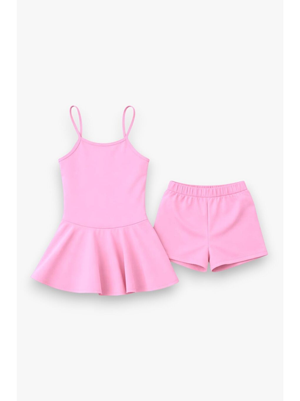 Pembe Kız Çocuk Garson Mayo Elbiseli Şortlu 2’li Takım 12414