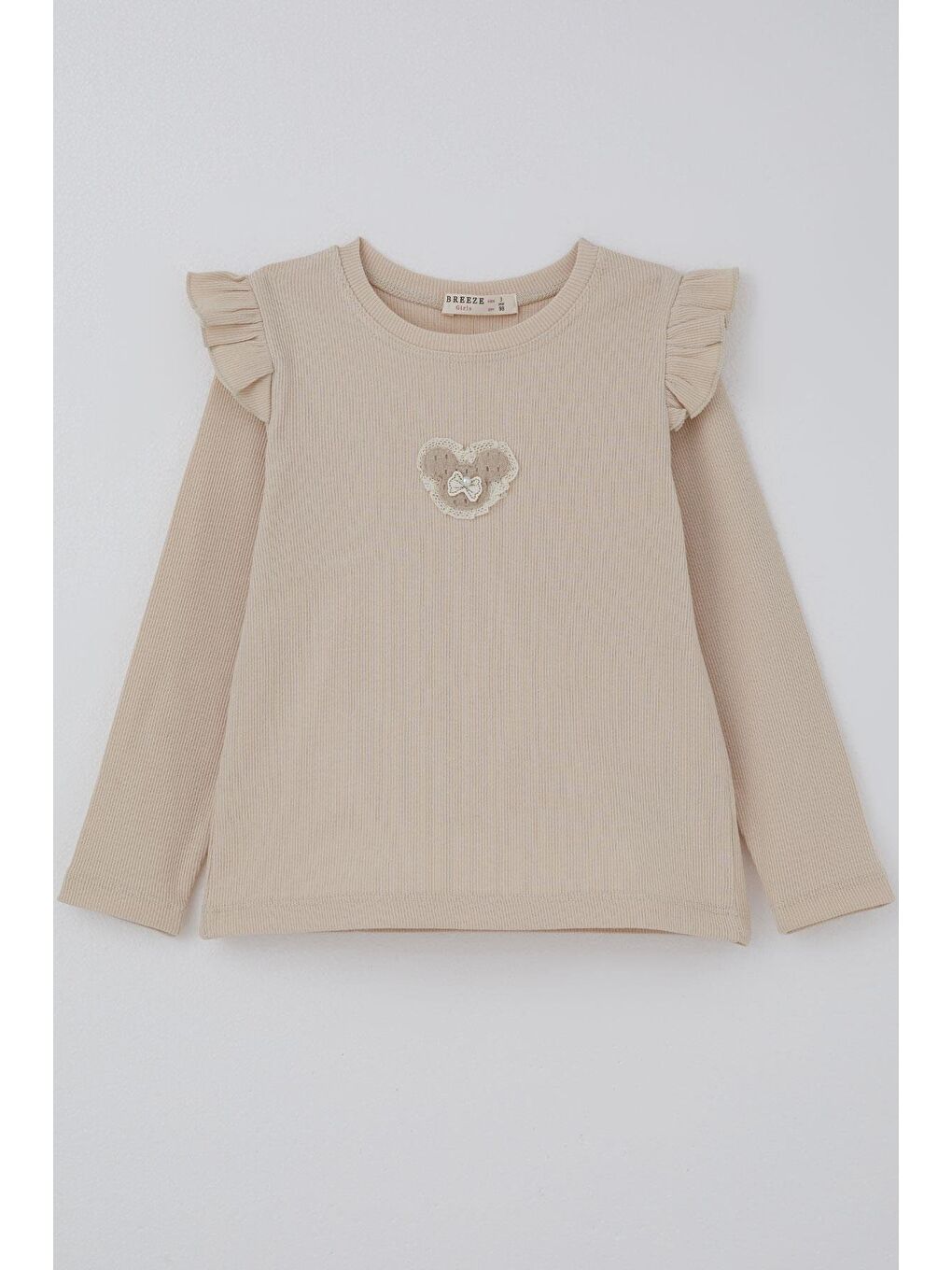 Kız Çocuk Uzun Kollu Tişört Arma Detaylı Bej (2-6 Yaş)