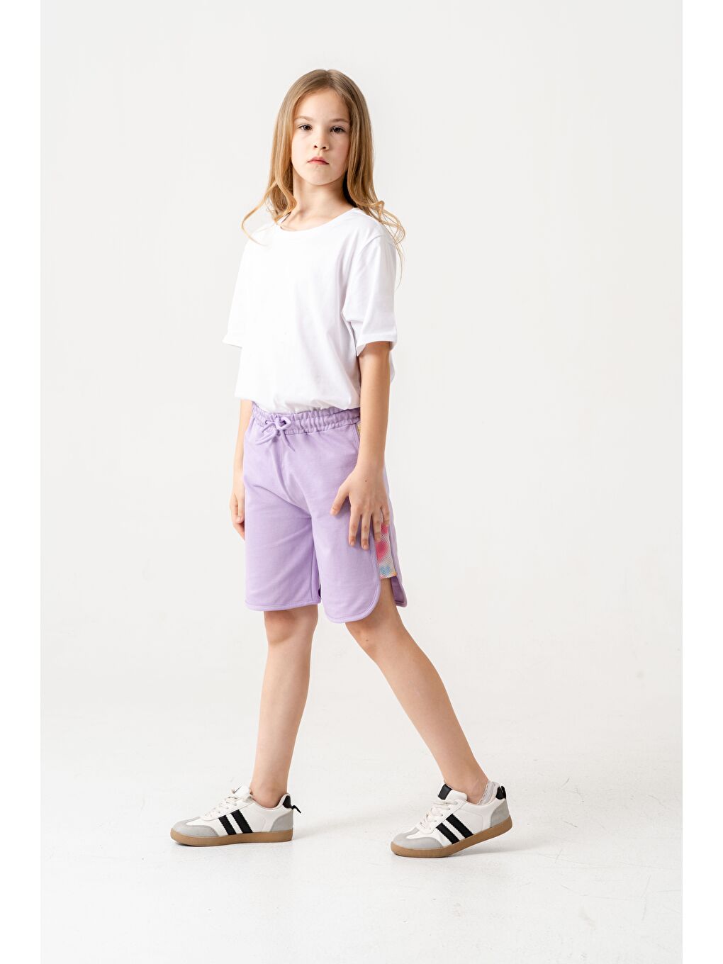 Lila Yanları Fileli File Süblime Baskılı Kız Çocuk Şort-1