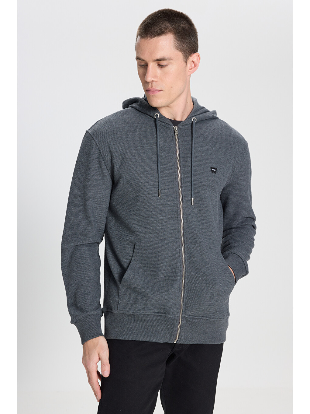 Regular Fit Normal Kesim Kapüşonlu Antrasit Melanj Sweatshirt