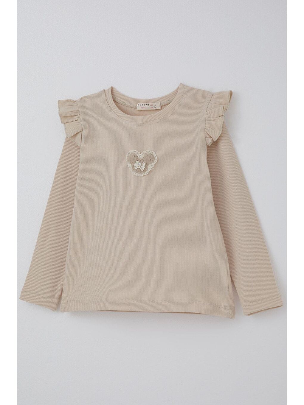Kız Çocuk Uzun Kollu Tişört Arma Detaylı Bej (2-6 Yaş)-2
