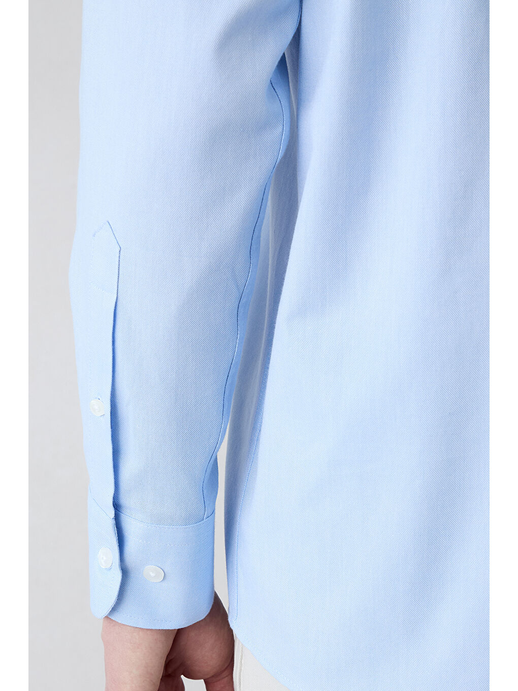 Mavi Uzun Kol Regular Fit Düğmeli Yaka Pamuk Oxford 4 Mevsim Gömlek-3