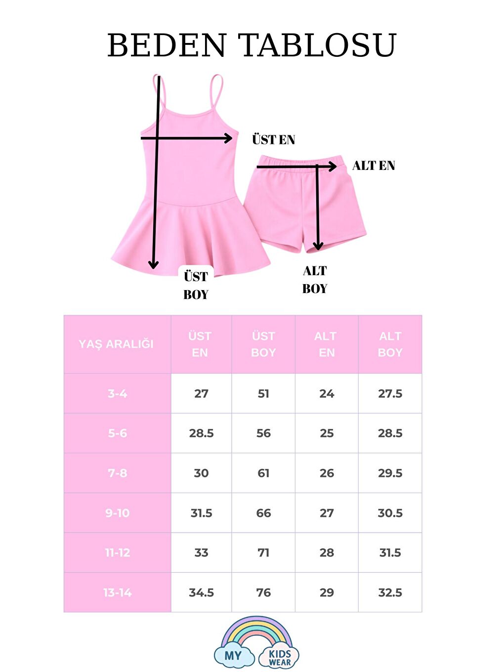 Pembe Kız Çocuk Garson Mayo Elbiseli Şortlu 2’li Takım 12414-1