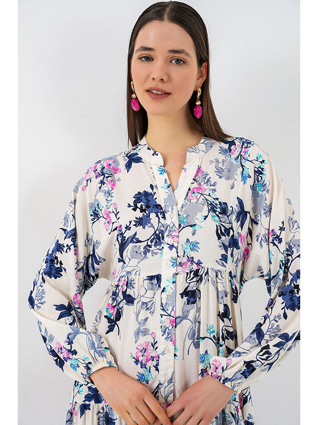 Kadın Desenli Uzun Tesettür Elbise 2585 - Z.Lacivert-1