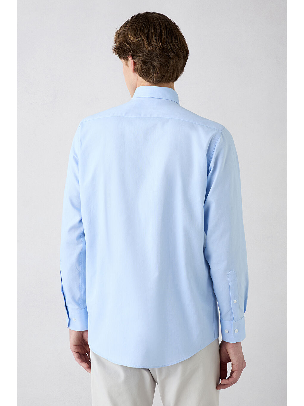 Mavi Uzun Kol Regular Fit Düğmeli Yaka Pamuk Oxford 4 Mevsim Gömlek-4