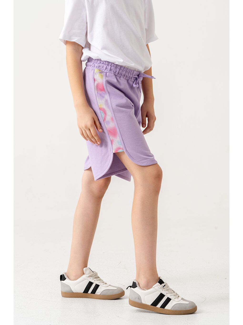 Lila Yanları Fileli File Süblime Baskılı Kız Çocuk Şort-3