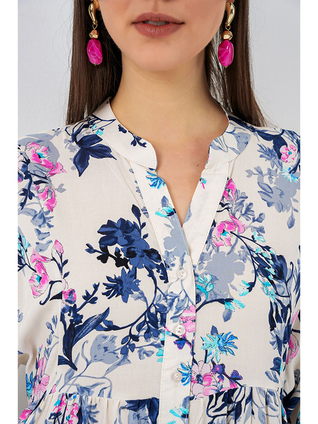 Kadın Desenli Uzun Tesettür Elbise 2585 - Z.Lacivert-3