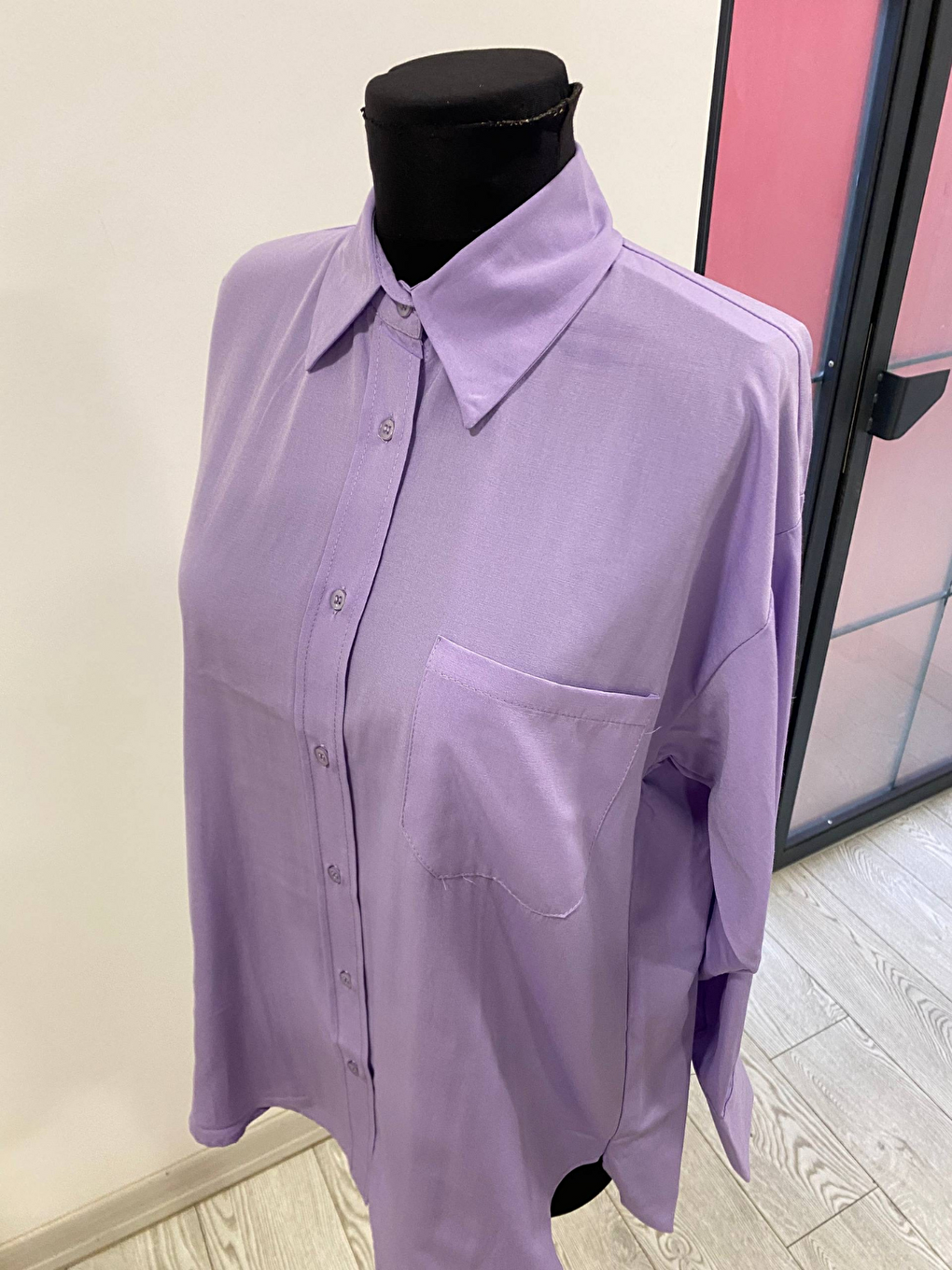 Lila Oversize Arkası Uzun Önü Kısa Poplin Gömlek-2