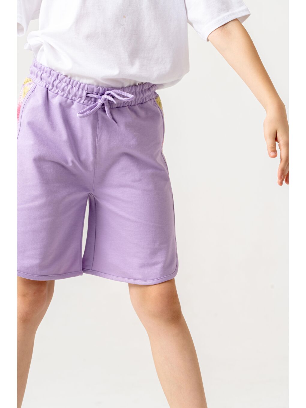 Lila Yanları Fileli File Süblime Baskılı Kız Çocuk Şort-4