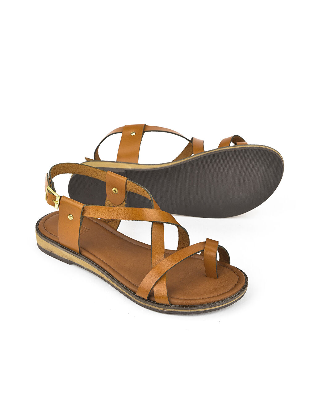 Kahverengi Kadın Hakiki Deri Sandalet 1511010Z401 Taba-3