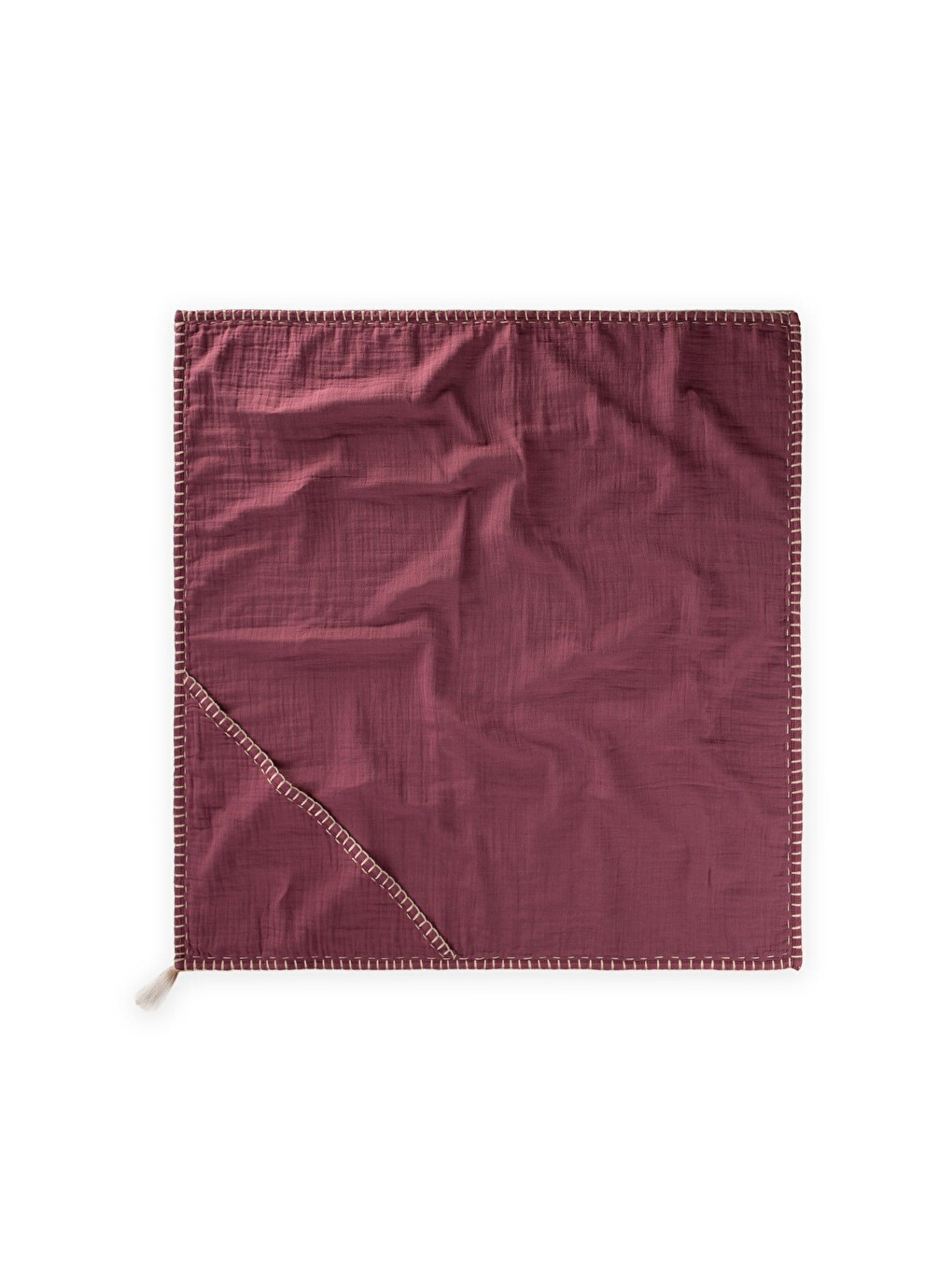 Çift Kat El İşi Müslin Üçgen Havlu (Yıkanmıştır) 75X75 Cm Mürdüm-1