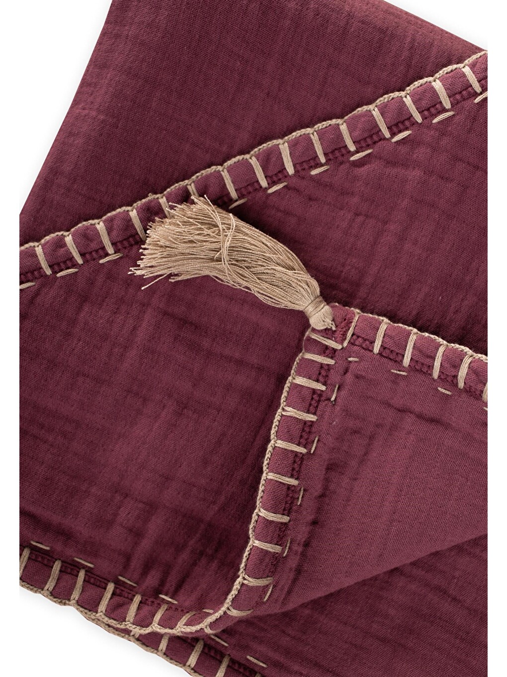 Çift Kat El İşi Müslin Üçgen Havlu (Yıkanmıştır) 75X75 Cm Mürdüm-2