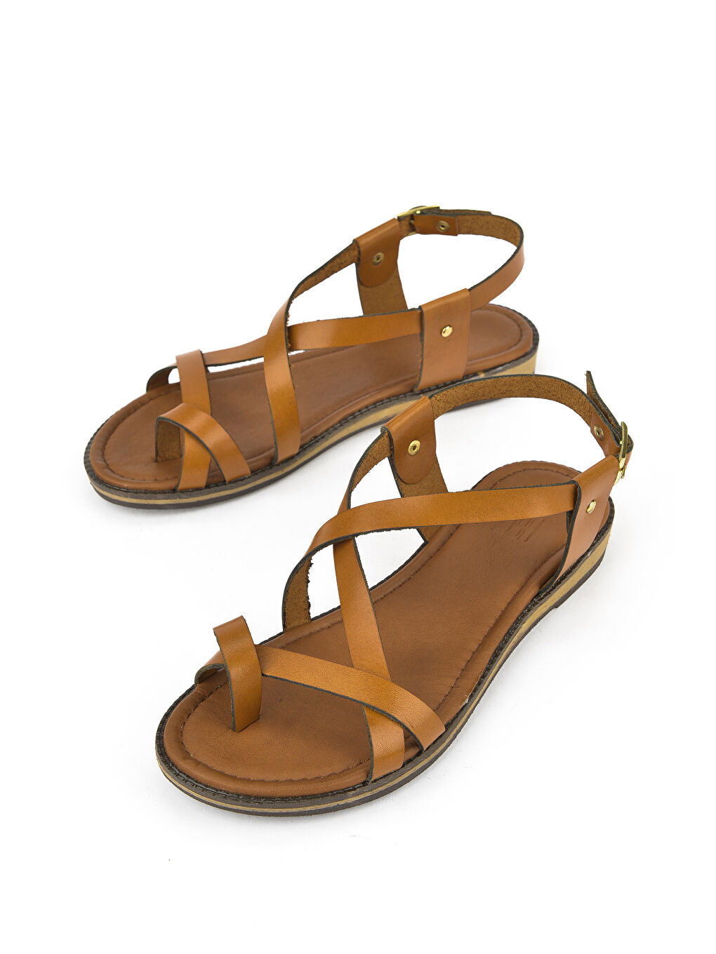 Kahverengi Kadın Hakiki Deri Sandalet 1511010Z401 Taba-4