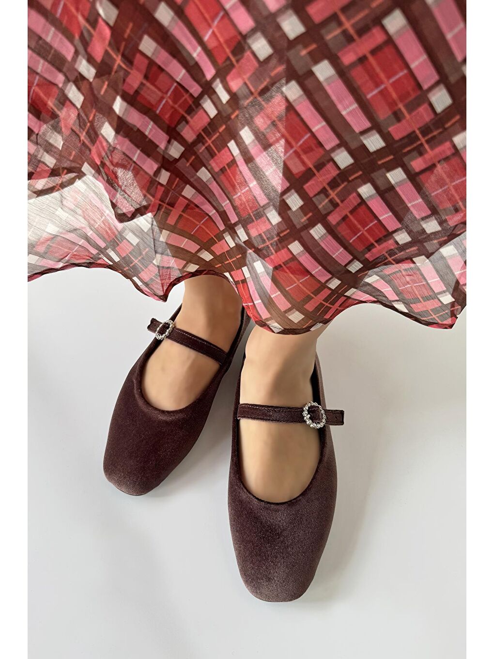 Kahverengi Berny  Kadın  Kemer  Detay  Kadife  Babet Kahve-1