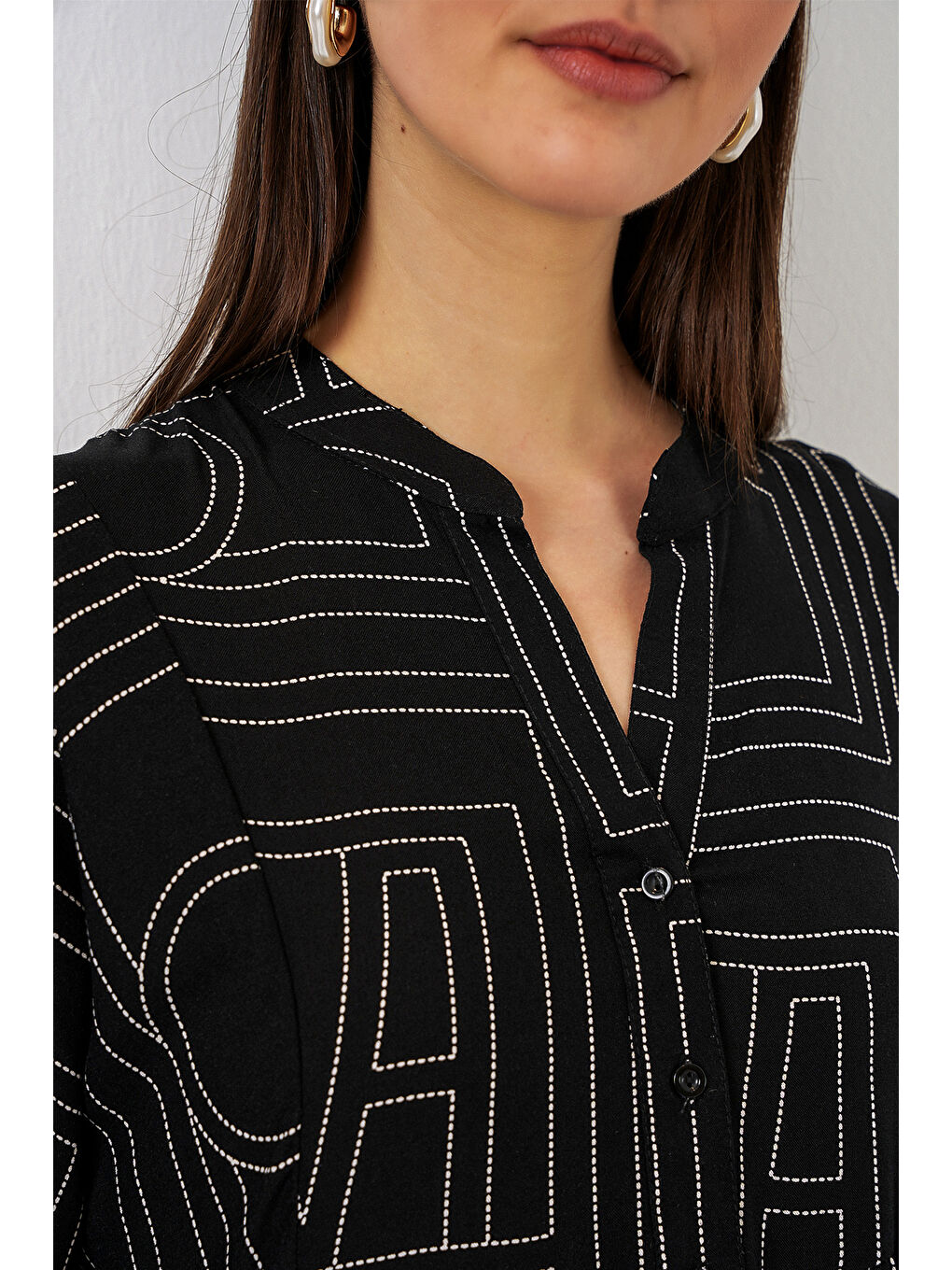 Kadın Desenli Uzun Tesettür Elbise 2585 - Siyah10-4