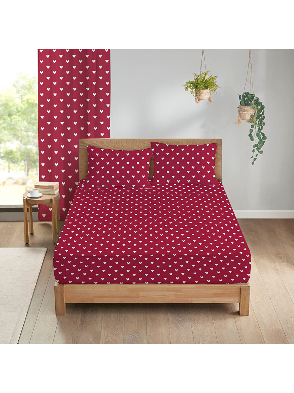 Karışık Kalp Desenli Baskılı Çift Kişilik 180x200 Cm Çarşaf Takımı