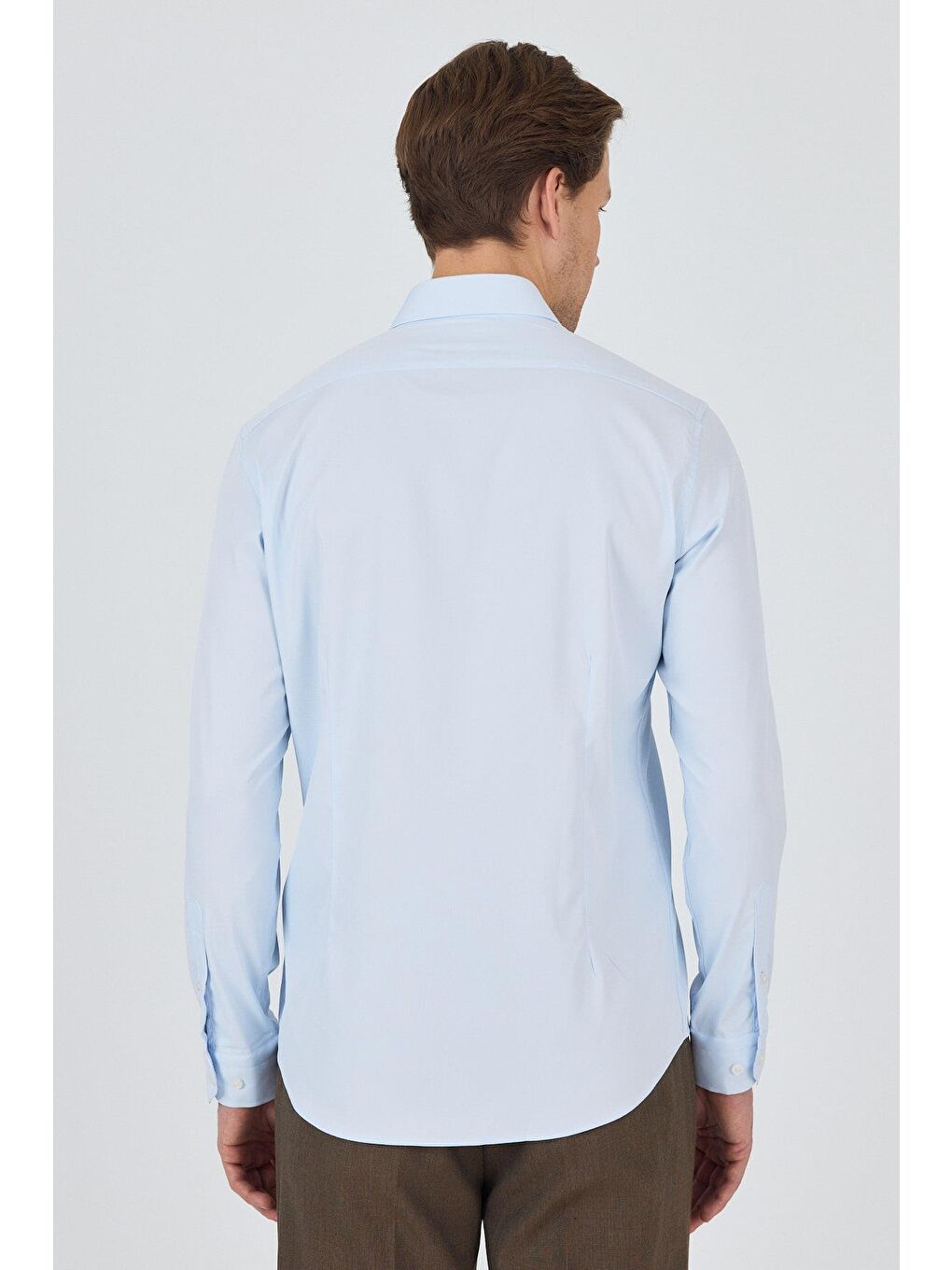 Koyu Mavi Sert Yaka Cepsiz Gabardin Uzun Kol Slim Fit Esnek Gömlek 1004250234-2