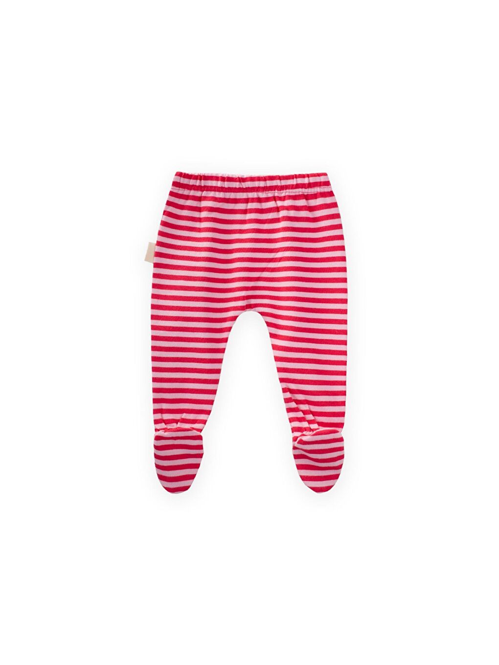 Pembe Ayaklı Bebe Pantolon 0-6 Ay Pudra Mercan Çizgili-1
