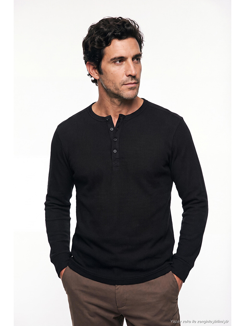Siyah Pamuklu Regular Fit Düğmeli Bisiklet Yaka Sweat 5905852-2