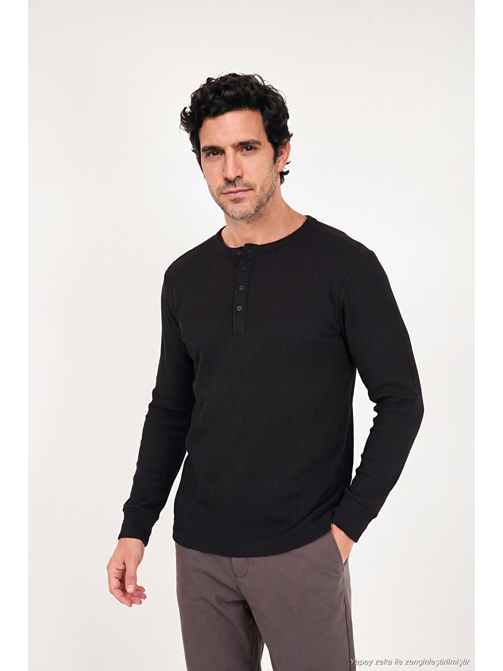 Siyah Pamuklu Regular Fit Düğmeli Bisiklet Yaka Sweat 5905852-3