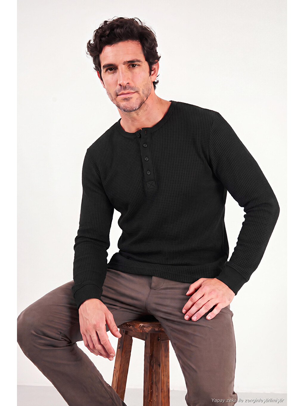 Siyah Pamuklu Regular Fit Düğmeli Bisiklet Yaka Sweat 5905852-4