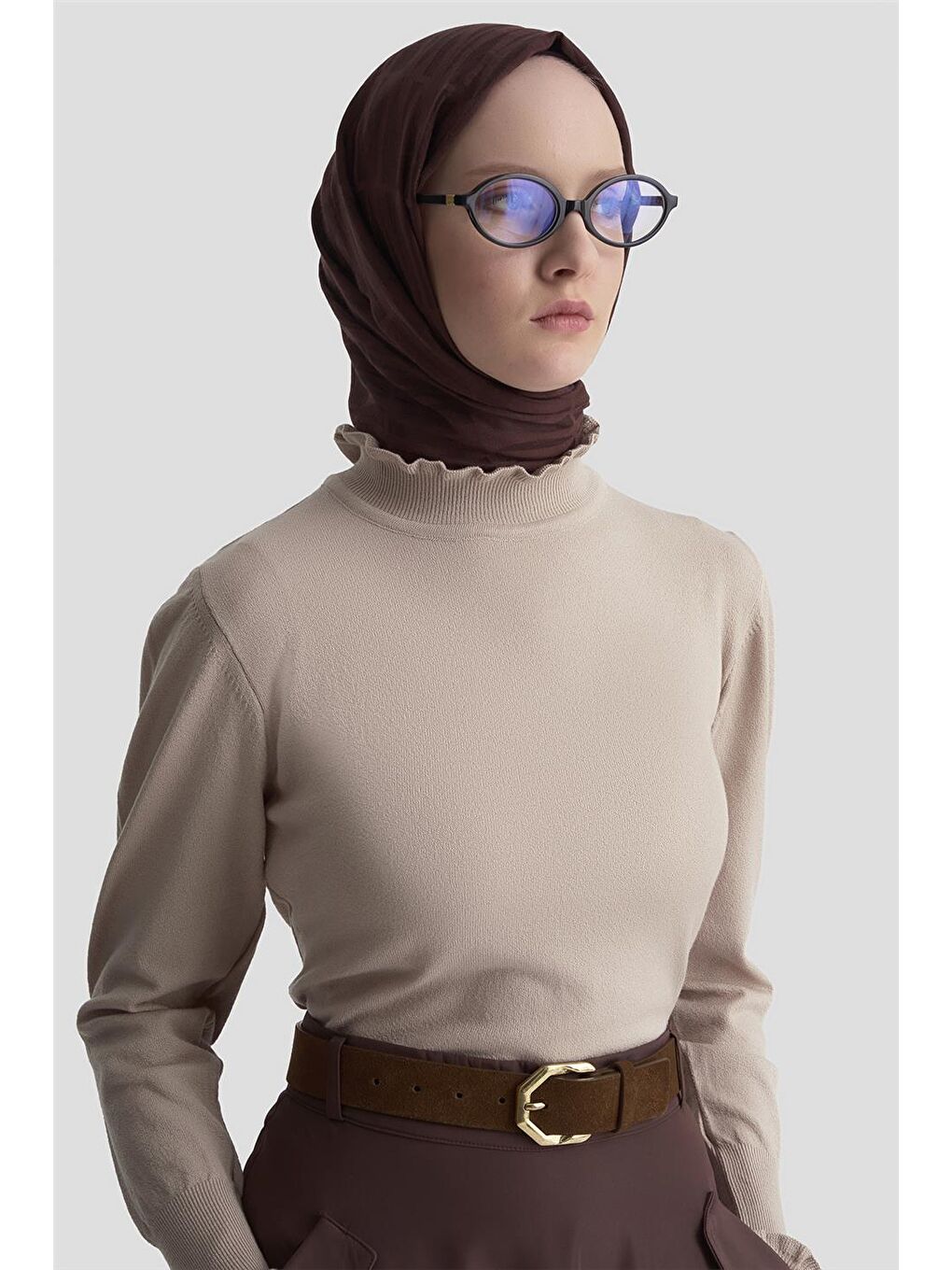 Ekru Fırfır Detaylı Kazak Taş-2