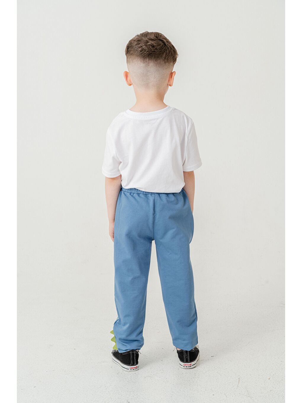 Mavi Sol Alt Paça Baskılı Lazer Kesim Paça Ribalı Erkek Çocuk Eşofman Alt-4