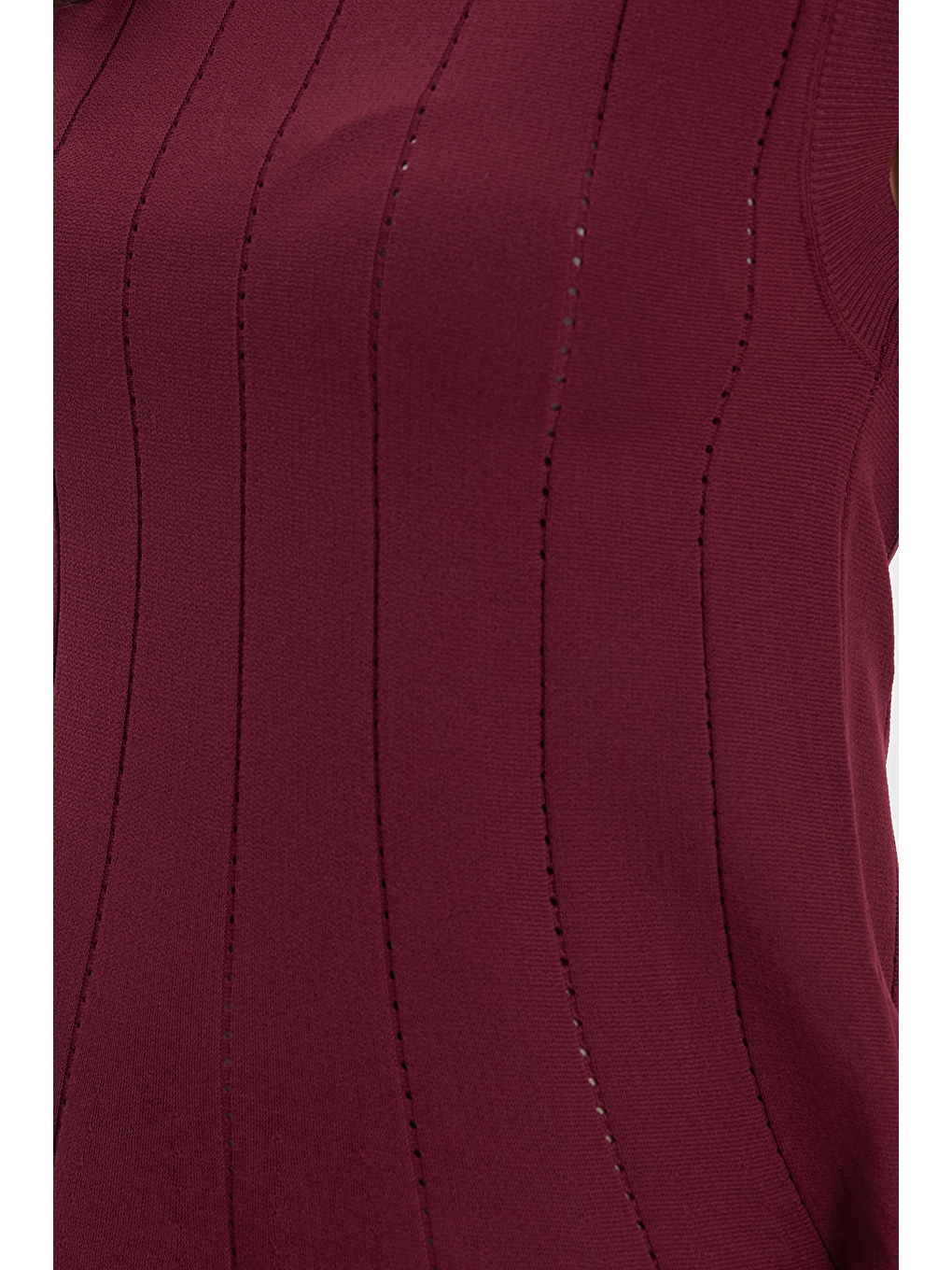 Kadın Standart Fit Normal Kesim Kolsuz Bisiklet Yaka Bordo Triko Elbise-3