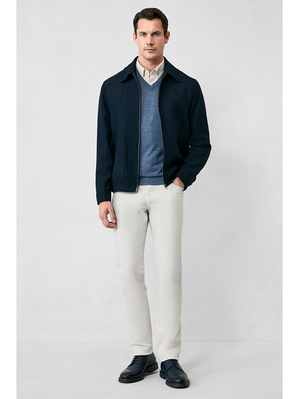 İndigo V Yaka Regular Fit Sıcak Tutan Yünlü Triko Kazak-4