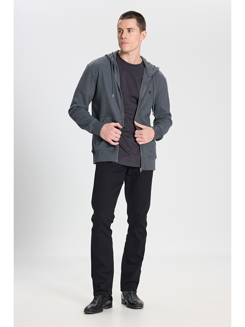 Regular Fit Normal Kesim Kapüşonlu Antrasit Melanj Sweatshirt-2