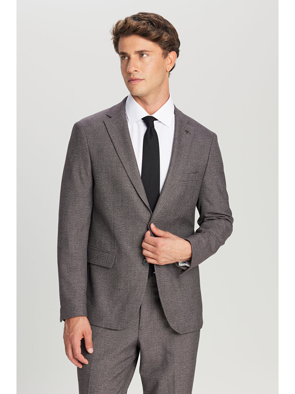 Erkek Bordo-Gri Slim Fit Dar Kesim Mono Yaka Desenli Kapak Cepli Esnek Takım Elbise