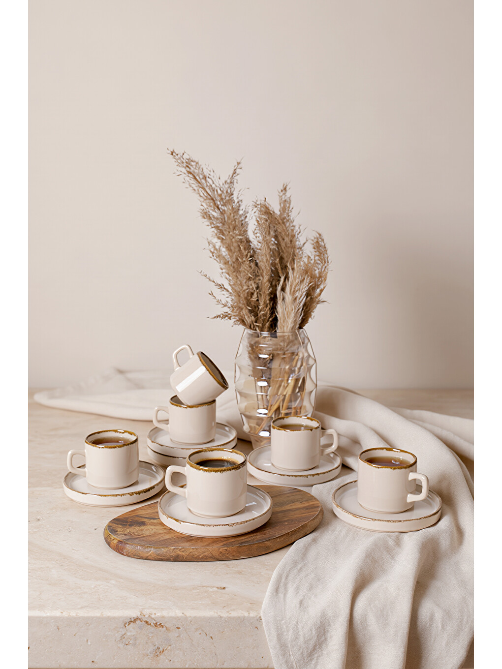 Ekru Straw Stackable Çay Takımı 12 Parça 6 Kişilik-1