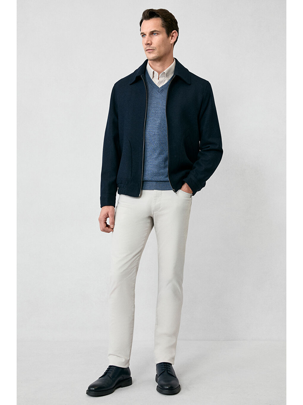 İndigo V Yaka Regular Fit Sıcak Tutan Yünlü Triko Kazak-6