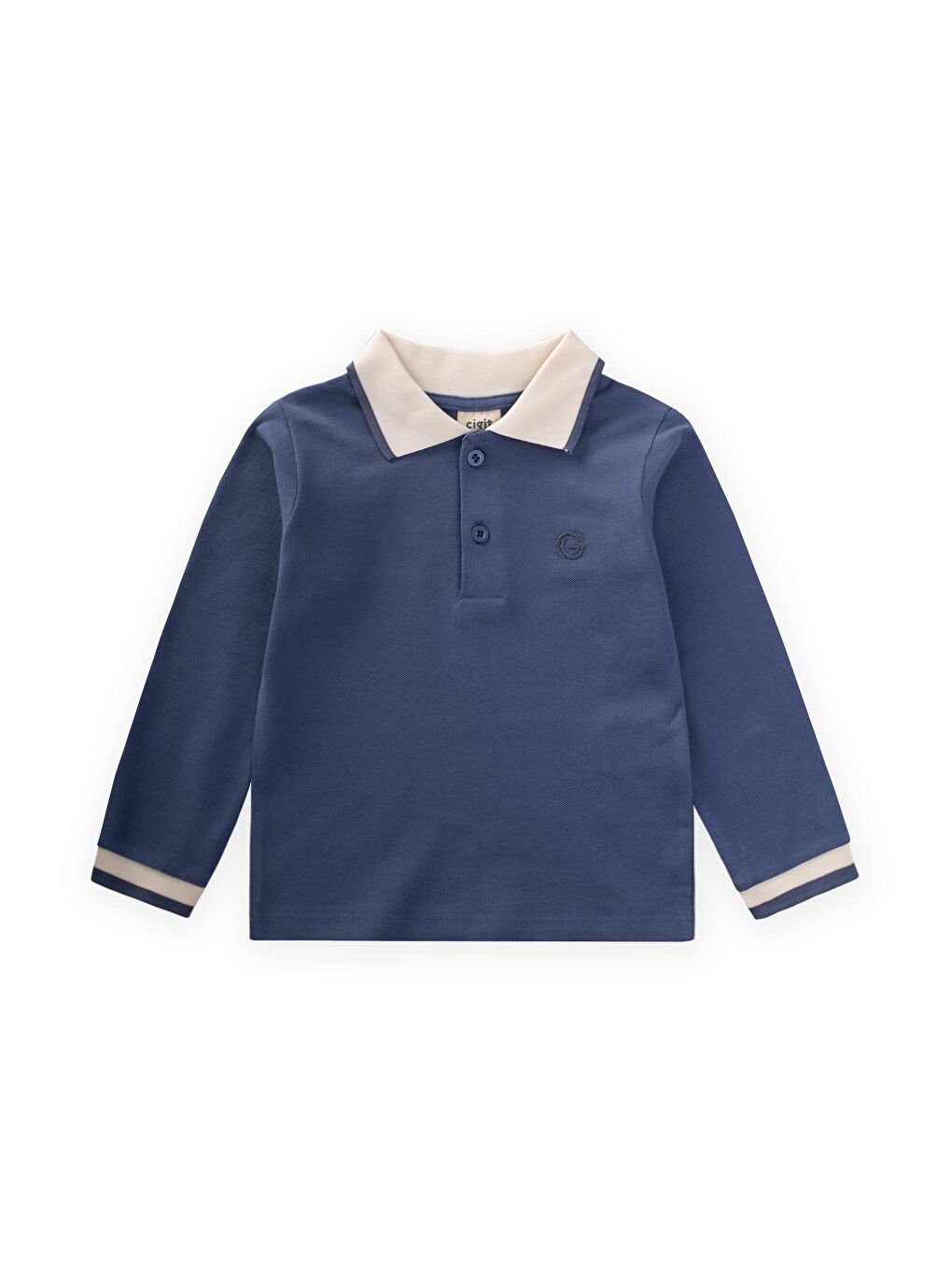 Uzun Kollu Polo Yaka T-Shırt 2-14 Yaş İndigo Mavi