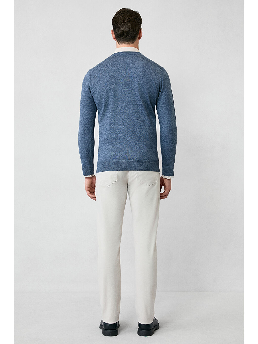 İndigo V Yaka Regular Fit Sıcak Tutan Yünlü Triko Kazak-7