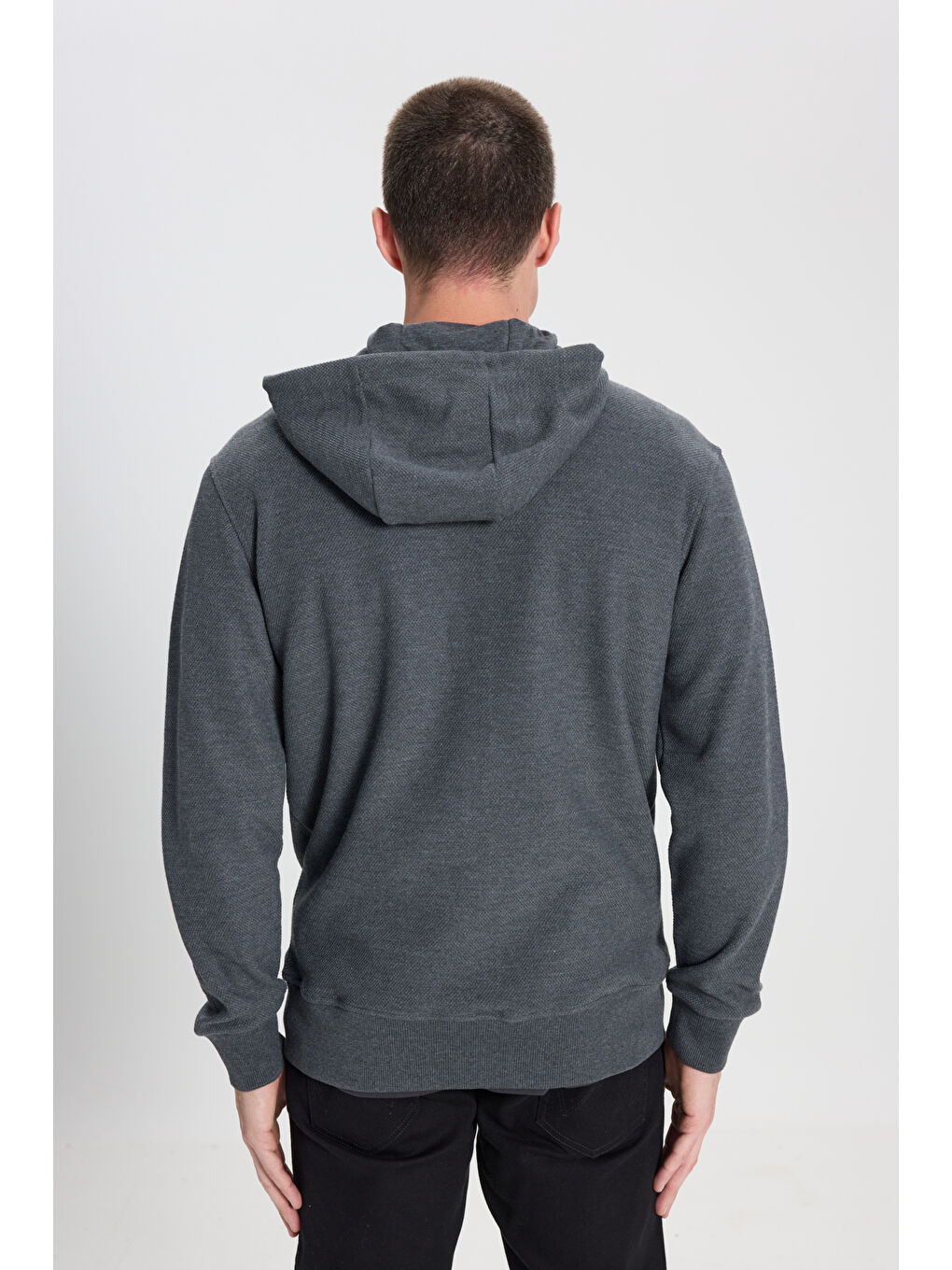 Regular Fit Normal Kesim Kapüşonlu Antrasit Melanj Sweatshirt-4