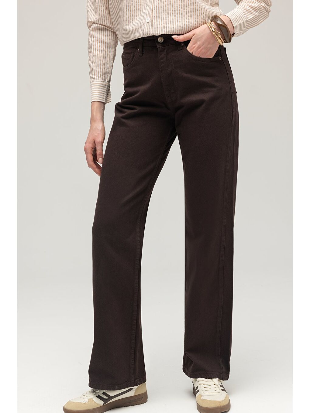 Acı Kahverengi Kadın Yüksek Bel Mary Vintage Straight Fit Jean Pantolon